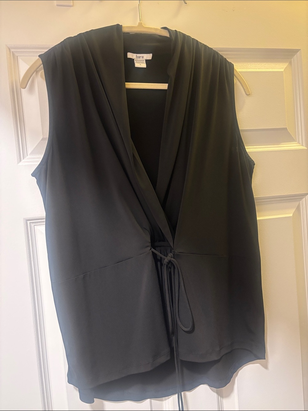 Bar III Black Sleeveless Wrap Blouse with Front Tie
